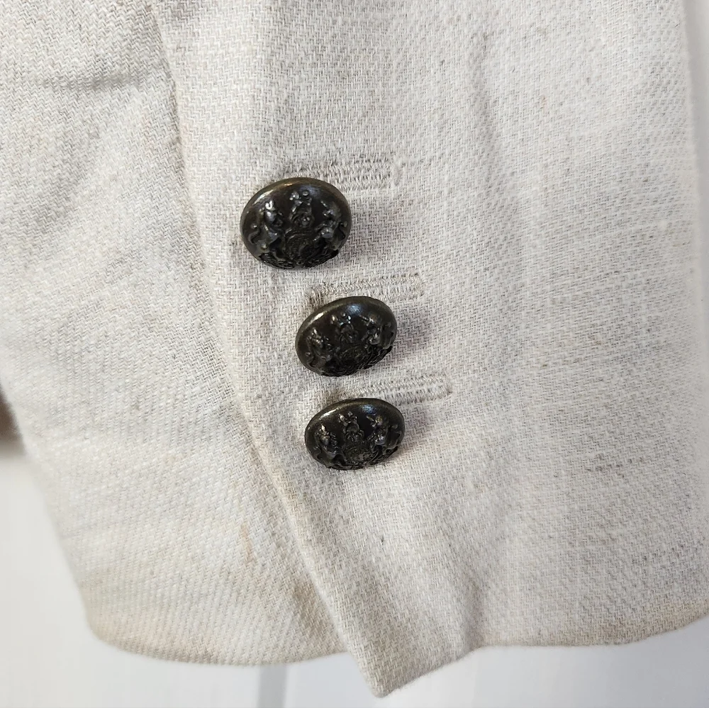 British Khaki Vintage Old Money Tailored Coastal Creme Linen Blazer Size M